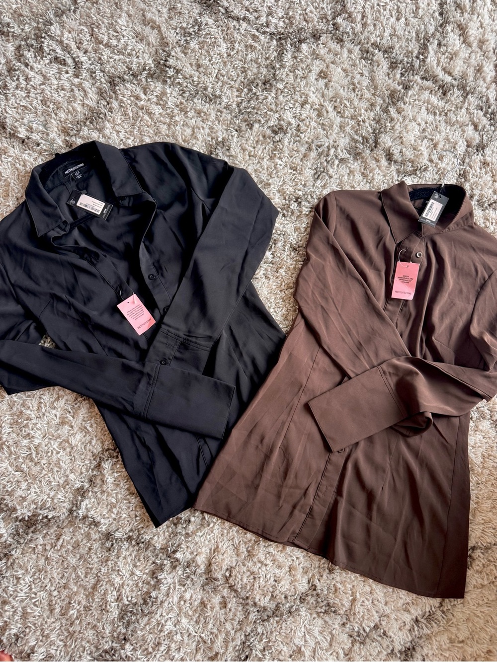 2 PrettyLittleThing Black and Brown Chiffon Fitted Shirt